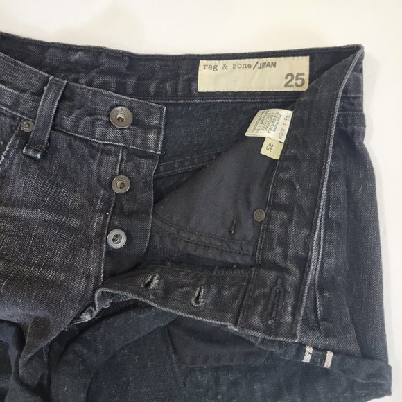 Rag & Bone Marilyn High Rise Button Fly Mini Denim Shorts in Black Hawk - Picture 7 of 8